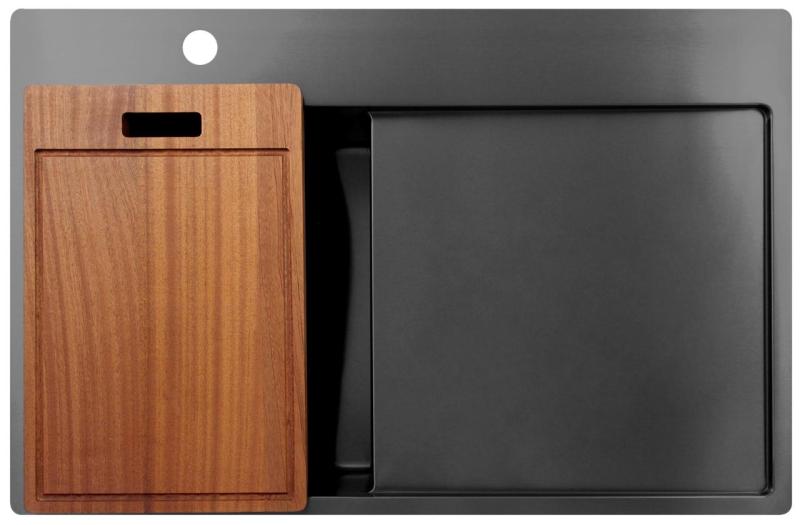 Pure.Sink Exclusivo Gun Metal small sink with draining area 78x52 cm Tapwing left PEX3478LT-61