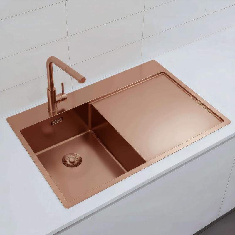 Pure.Sink Exclusivo Copper small sink with draining area 78x52 cm Tapwing left PEX3478LT-62