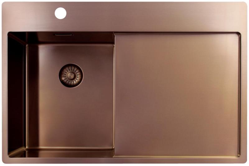 Pure.Sink Exclusivo Copper small sink with draining area 78x52 cm Tapwing left PEX3478LT-62