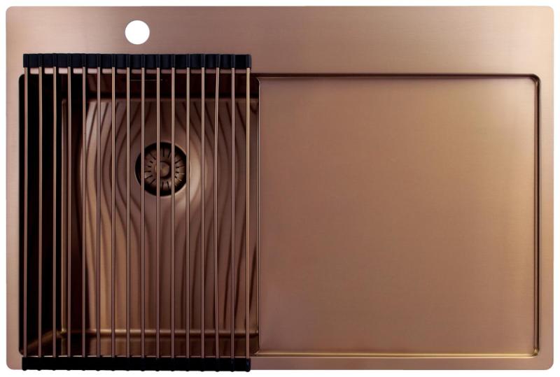 Pure.Sink Exclusivo Copper small sink with draining area 78x52 cm Tapwing left PEX3478LT-62