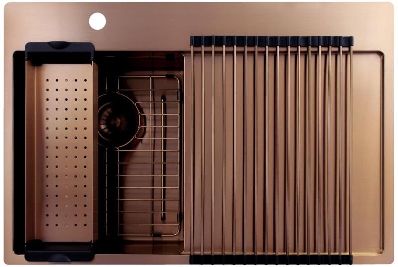 Pure.Sink Exclusivo Copper small sink with draining area 78x52 cm Tapwing left PEX3478LT-62