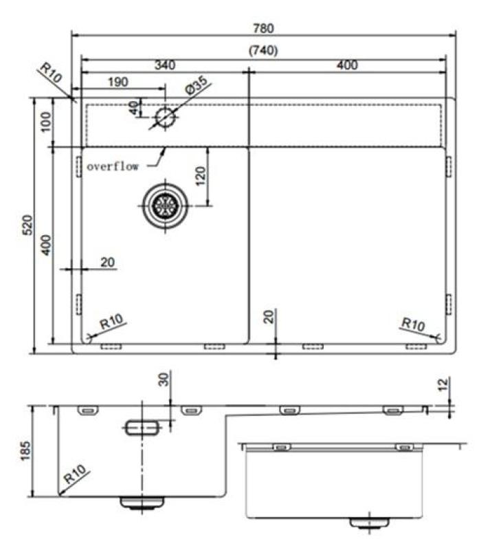 Pure.Sink Exclusivo Copper small sink with draining area 78x52 cm Tapwing left PEX3478LT-62