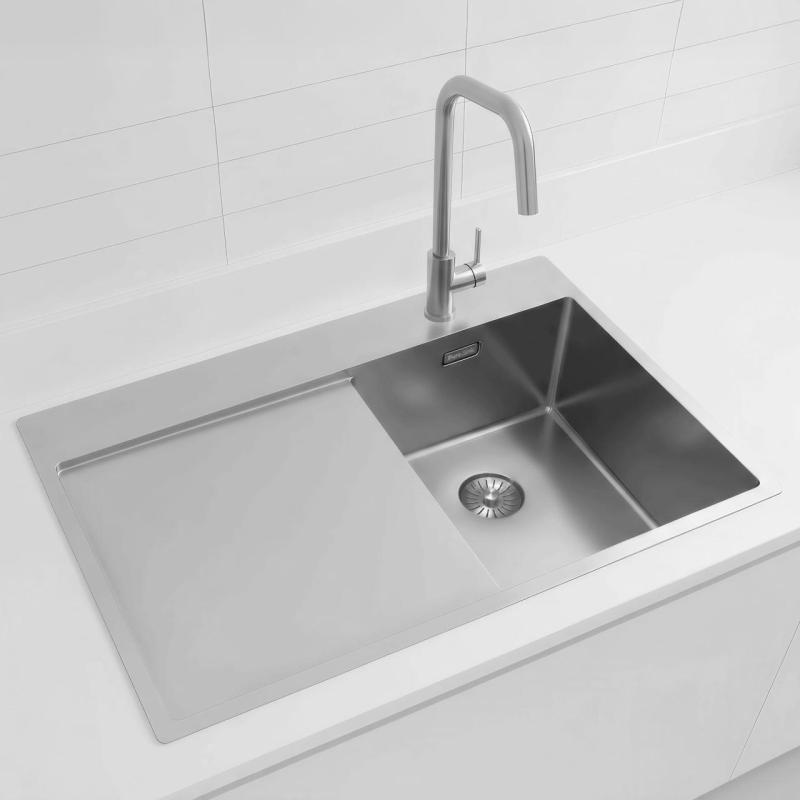 Pure.Sink Exclusivo Stainless Steel Small Sink with Draining Area 78x52 cm Tapwing Right PEX3478RT-02