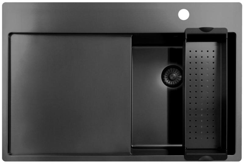 Pure.Sink Exclusivo Gun Metal small sink with draining area 78x52 cm Tapwing right PEX3478RT-61