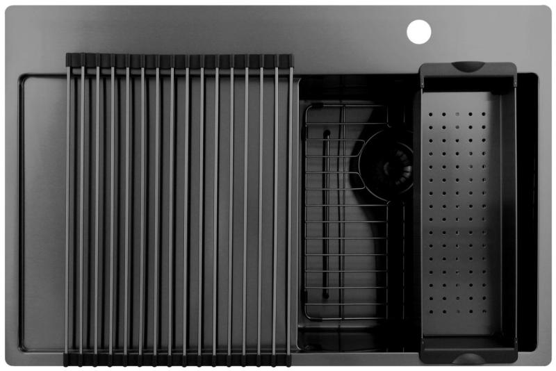 Pure.Sink Exclusivo Gun Metal small sink with draining area 78x52 cm Tapwing right PEX3478RT-61