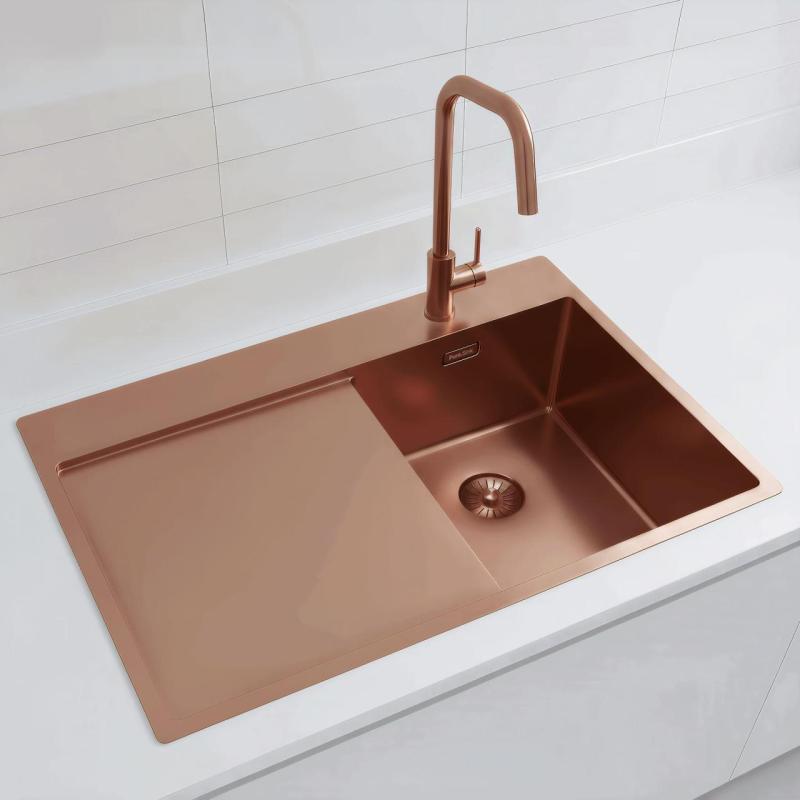 Pure.Sink Exclusivo Copper small sink with drainer 78x52 cm Tapwing right PEX3478RT-62