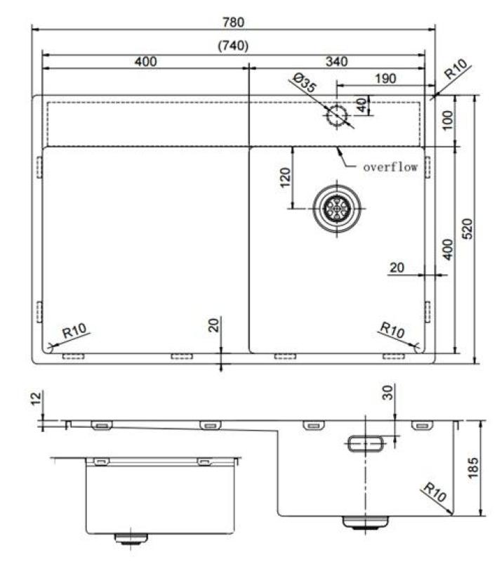 Pure.Sink Exclusivo Copper small sink with drainer 78x52 cm Tapwing right PEX3478RT-62