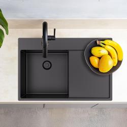 Pure.Sink Exclusive Gun Metal sink with draining area 78x52 cm Tapwing left PEX4078LT-61