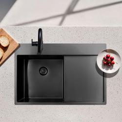 Pure.Sink Exclusivo Gun Metal sink with draining area 78x52 cm Tapwing left PEX4078LT-61