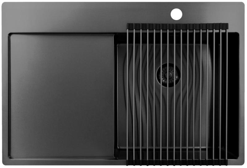 Pure.Sink Exclusivo Gun Metal sink with drainer 78x52 cm Tapwing right PEX4078RT-61