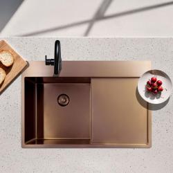 Pure.Sink Exclusivo Copper sink with draining area 78x52 cm Tapwing right PEX4078RT-62