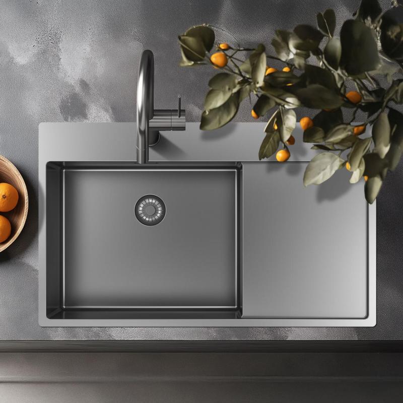 Pure.Sink Exclusivo stainless steel sink with drainer 86x52 cm Tapwing left PEX5086LT-02