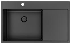 Pure.Sink Exclusive Gun Metal sink with draining area 86x52 cm Tapwing left PEX5086LT-61