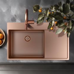 Pure.Sink Exclusive Copper sink with drainer 86x52 cm Tapwing left PEX5086LT-62