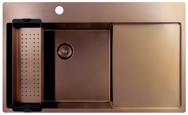 Pure.Sink Exclusivo Copper sink with drainer 86x52 cm Tapwing left PEX5086LT-62