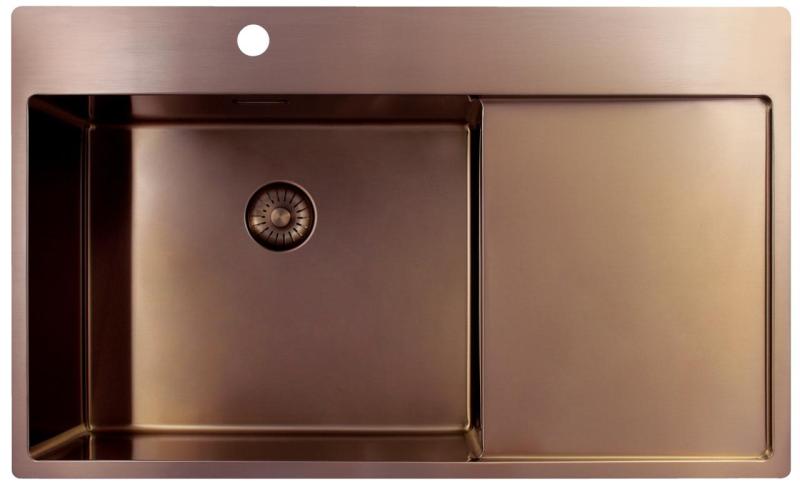 Pure.Sink Exclusivo Copper sink with drainer 86x52 cm Tapwing left PEX5086LT-62