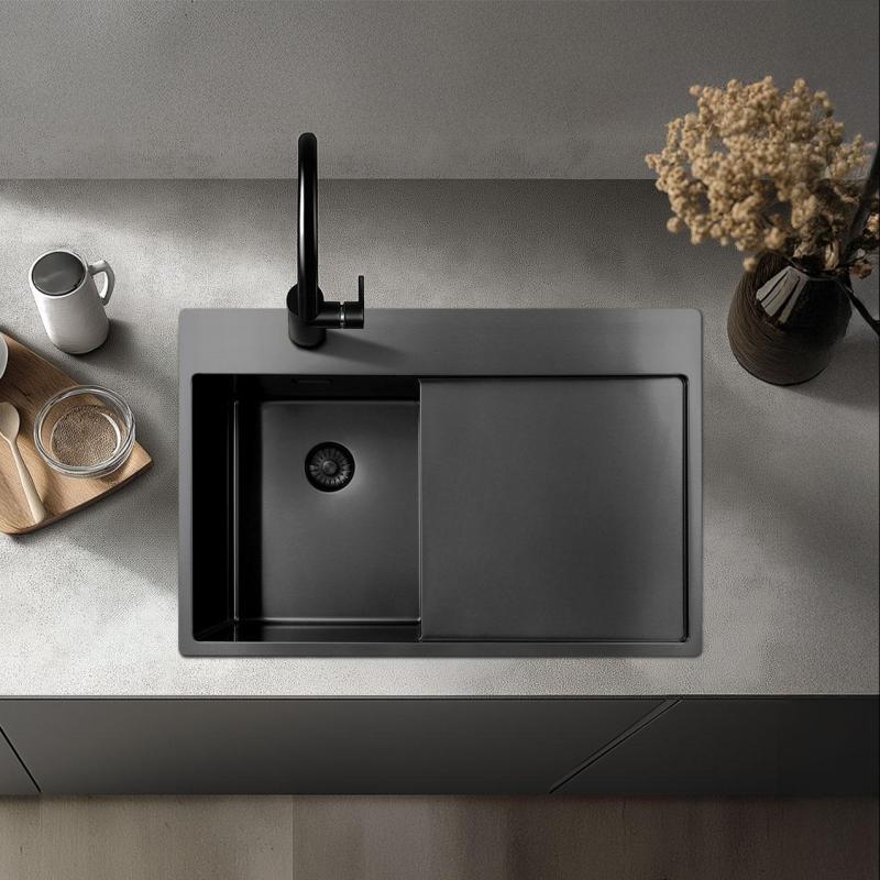 Pure.Sink Exclusivo RVS sink with drainer 86x52 cm Tapwing right PEX5086RT-02