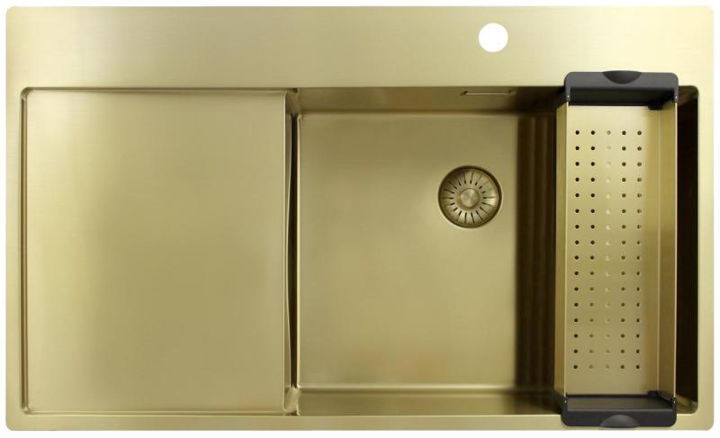 Pure.Sink Exclusivo Gold sink with drainer 86x52 cm Tapwing right PEX5086RT-60