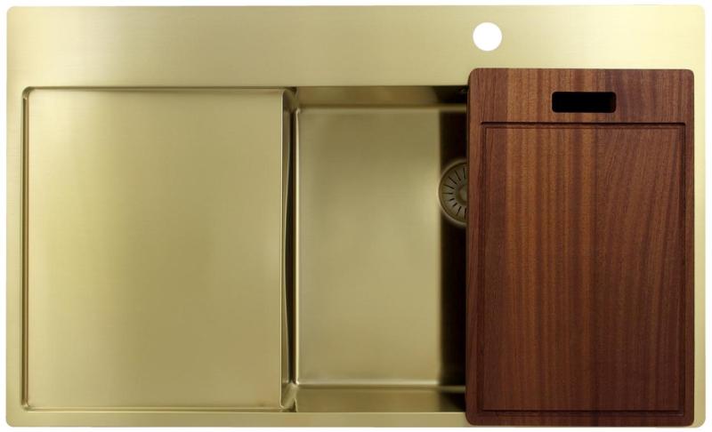 Pure.Sink Exclusivo Gold sink with drainer 86x52 cm Tapwing right PEX5086RT-60