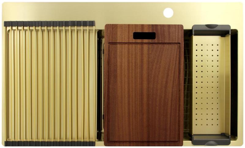 Pure.Sink Exclusivo Gold sink with drainer 86x52 cm Tapwing right PEX5086RT-60