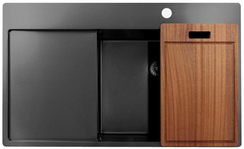 Pure.Sink Exclusivo Gun Metal sink with draining area 86x52 cm Tapwing right PEX5086RT-61