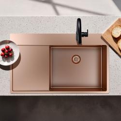Pure.Sink Exclusivo Copper sink with drainer 86x52 cm Tapwing right PEX5086RT-62