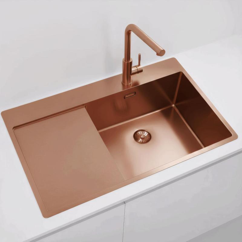 Pure.Sink Exclusivo Copper sink with drainer 86x52 cm Tapwing right PEX5086RT-62