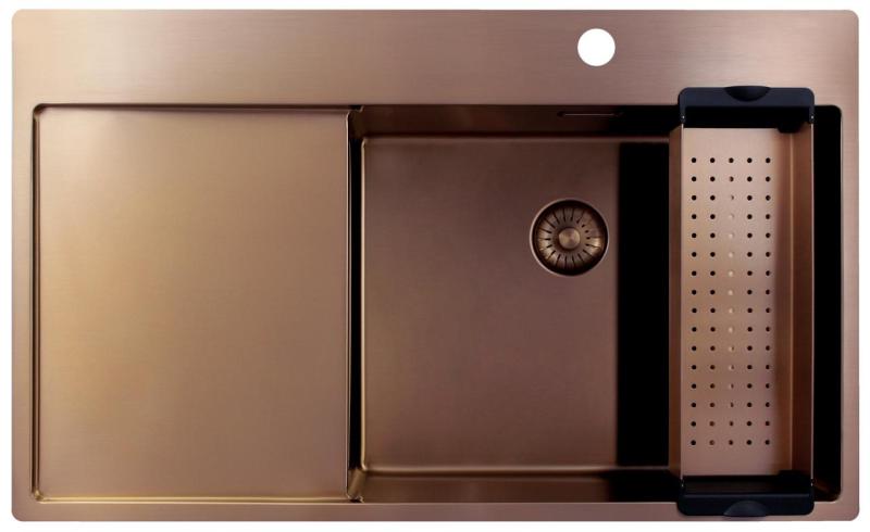 Pure.Sink Exclusivo Copper sink with drainer 86x52 cm Tapwing right PEX5086RT-62