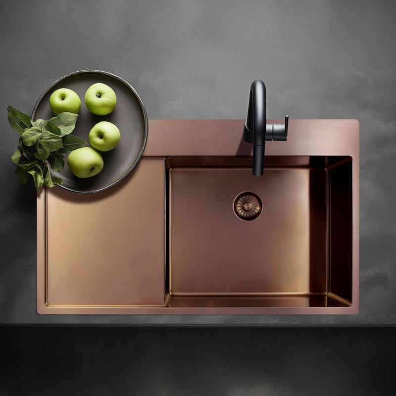 Pure.Sink Exclusivo Copper sink with drainer 86x52 cm Tapwing right PEX5086RT-62