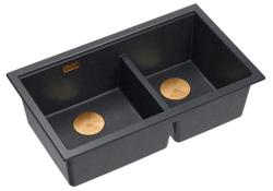 Quadri Newport II Double Anthracite Granite Built-in Sink 76x45 cm with Copper Plug 1208971359