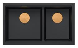Quadri Newport II Double Black Granite Built-in Sink 76x45 cm with Copper Plug 1208971361