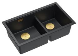 Quadri Newport II Double Black Granite Built-in Sink 76x45 cm with Golden Plug 1208971366