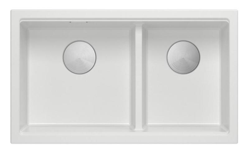 Quadri Newport II Double White Granite Built-in Sink 76x45 cm with Stainless Steel Plug 1208971368