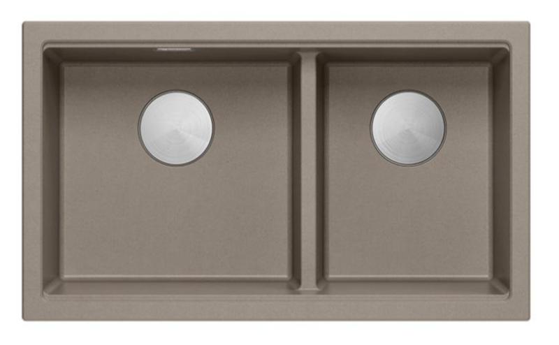 Quadri Newport II Double Taupe Granite Built-in Sink 76x45 cm with Stainless Steel plug 1208971372