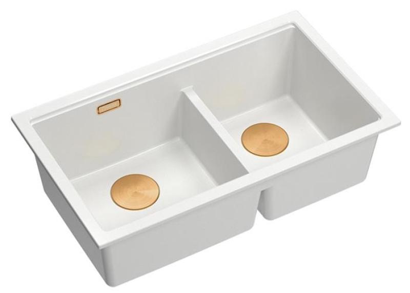 Quadri Newport II Doppelte Weiße Granit Unterbau Spüle 702 x 390 mm mit Kupfer Plug 1208971373