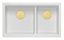 Quadri Newport II Double White Granite Undermount Sink 702 x 390 mm with Gold Plug 1208971378