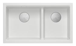 Quadri Newport II Double White Granite Undermount Sink 702 x 390 mm with Stainless Steel Plug 1208971383