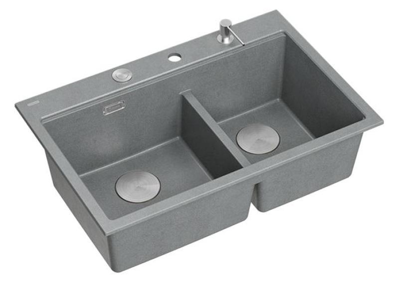 Quadri Hard Rock Double Grey Granite Built-in Sink 76x50 cm with Stainless Steel plug and accessories 1208971400