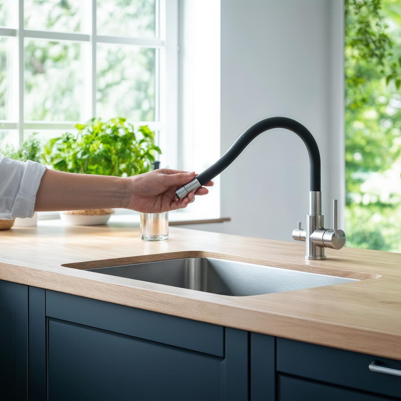 Quadri Selene Kitchen Mixer Tap Stainless Steel 3-way with flexible spout and extra connection for filtered water 1208971407 - Productafbeelding 3