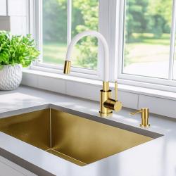Quadri Bristol kitchen mixer tap gold with flexible white spout 1208971408
