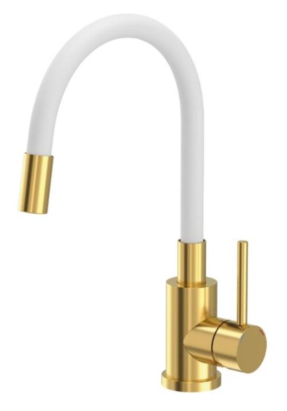 Quadri Bristol kitchen mixer tap gold with flexible white spout 1208971408