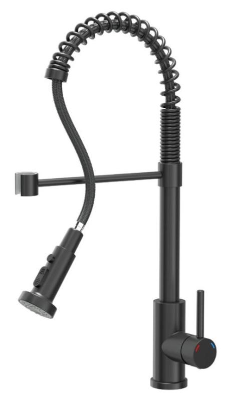 Quadri Redwick kitchen mixer tap in black with semi-flexible spout and shower with 2 jet types plus water stop function 1208971410