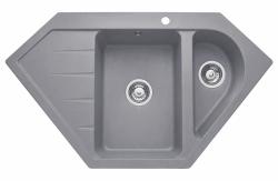 Graniteland Amiata Granite gray corner sink, surface mounted, 955x489mm, with stainless steel plug 1208971419