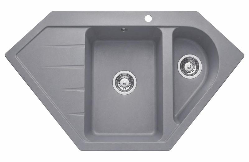 Graniteland Amiata Granite gray corner sink, surface mounted, 955x489mm, with stainless steel plug 1208971419