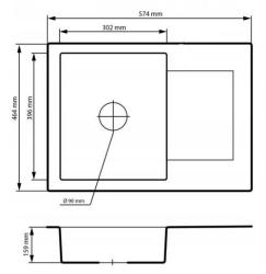 Graniteland Nex Granite gray sink with draining area 574x464 mm 1208971431