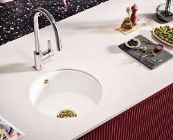 Ausmann Ceramic Ember Ceramic White Round Top Mount and Under Mount Sink with Gold Plug 1208971461