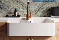 Ausmann Ceramic Mira Ceramic White Double Sink - Undermount and Intermediate 793 x 450 mm with tap hole bench and Gold plug 1208971476