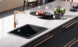 Ausmann Ceramic Ember Ceramic Mat Black Square Sink Top and Undermount 40 x 40 cm with Golden plug 1208971486