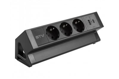 Furniture socket BASCO, 3xSHUKO, USB A+C, cable 1.5 m, black