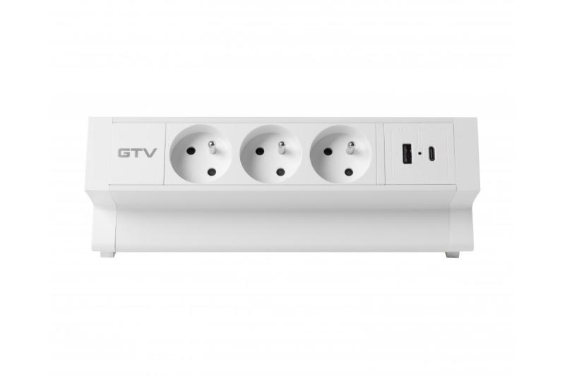 Basco furniture socket, 3 x socket with grounding, USB A+C, 1.5m cable, white with mounting